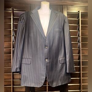 Hickey Freeman X Loro Piana Tasmanian 150's Navy Blue Cable Stripe Coat 50R EUC